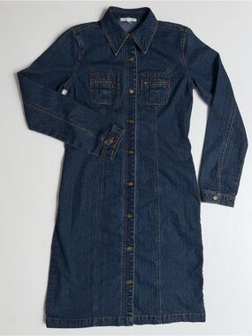 🧥 Vintage Longline Denim Trench Coat 90s Boho Duster / Manteau Jeans Chic Relax